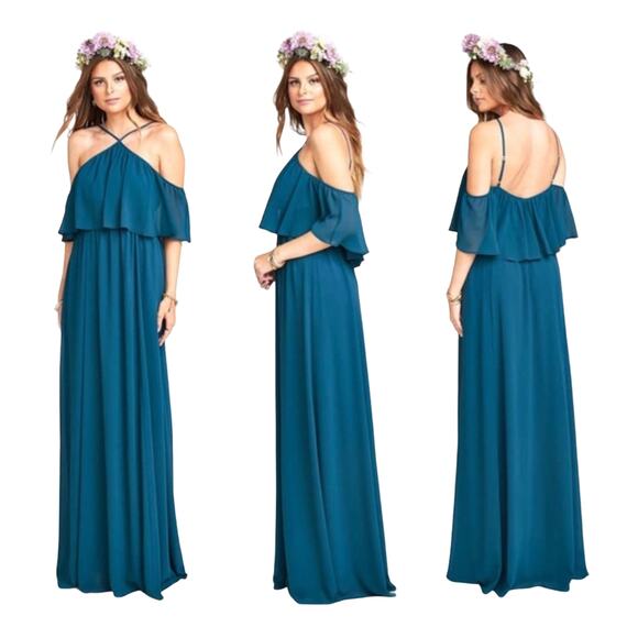 Show Me Your MuMu Rebecca Ruffle Dress Medium Deep Jade NWOT - Picture 2 of 13